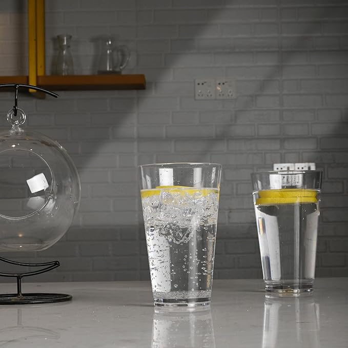 Clear Drinking Glasses - Unbreakable Acrylic Glasses Drinkware 18 oz set of 6 - BPA Free Dishwasher Safe Reusable Plastic Cups for Kitchen Party Outdoor (Look Like Glass)