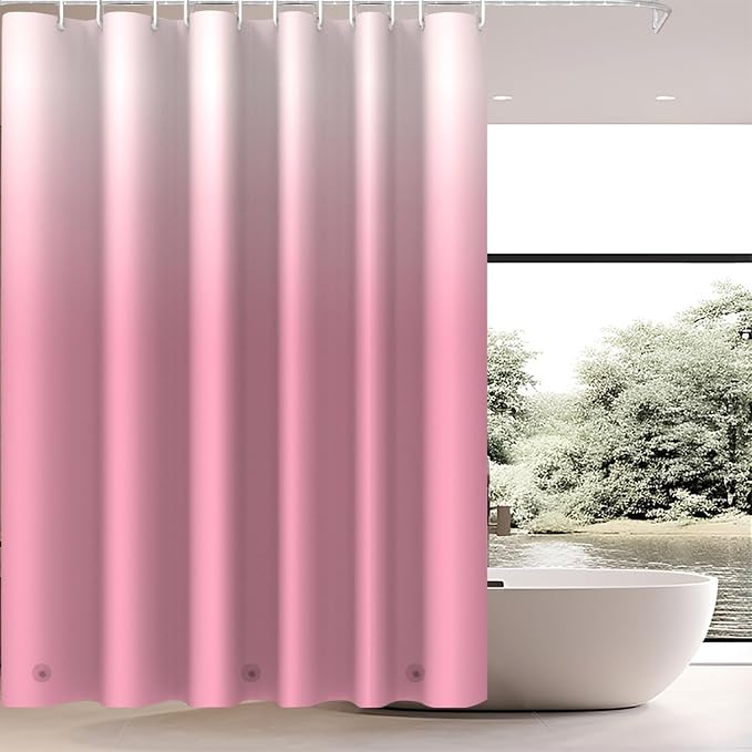 TIKABC Shower Curtain Liner, 4G PEVA Shower Liner, Plastic Waterproof Shower Curtains, with Grommet Holes and 3 Magnetic Weights(Gradient Pink)