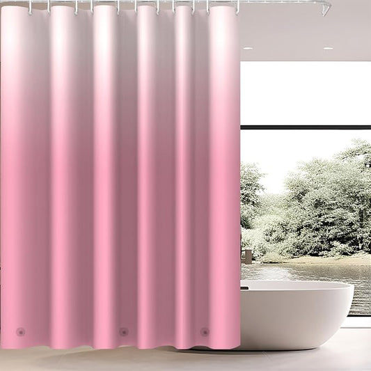 TIKABC Shower Curtain Liner, 4G PEVA Shower Liner, Plastic Waterproof Shower Curtains, with Grommet Holes and 3 Magnetic Weights(Gradient Pink)