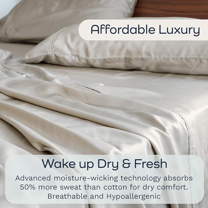 Olive + Crate Tencel Eucalyptus Pillowcases - 100% Tencel Lyocell Cooling Pillow Cases for Hot Sleepers - Hypoallergenic, Moisture-Wicking, Silk Alternative, Vegan, Queen Size Set of 2 [Taupe Sand]
