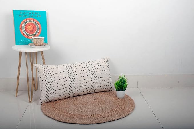 Trade Star 100% Cotton Lumbar Pillow Cover Throw Pillow Cover Large Oblong Cushion Cover Decorative Boho Geometric for Home Decor Luxurious Cushion Case (Ivory Snow) 14 X 36 Inch