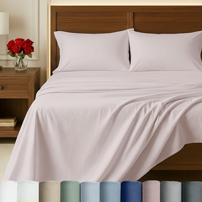 California Design Den King Sheet Set - Certified 100% Egyptian Cotton King Size Sheets Deep Pocket Set, Soft Sateen, Durable Bedding - Soft Rose
