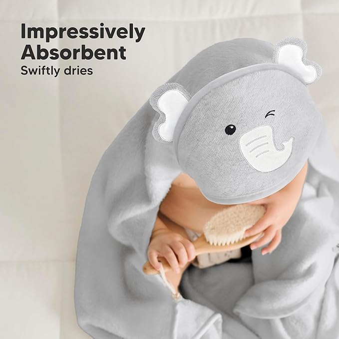 KeaBabies Baby Hooded Towel and Baby Hair Brush and Comb Set - Soft Bath Towels with Hood for Toddlers - Wooden Brush with Soft Goat Bristle for Girls, Boys, Toddlers