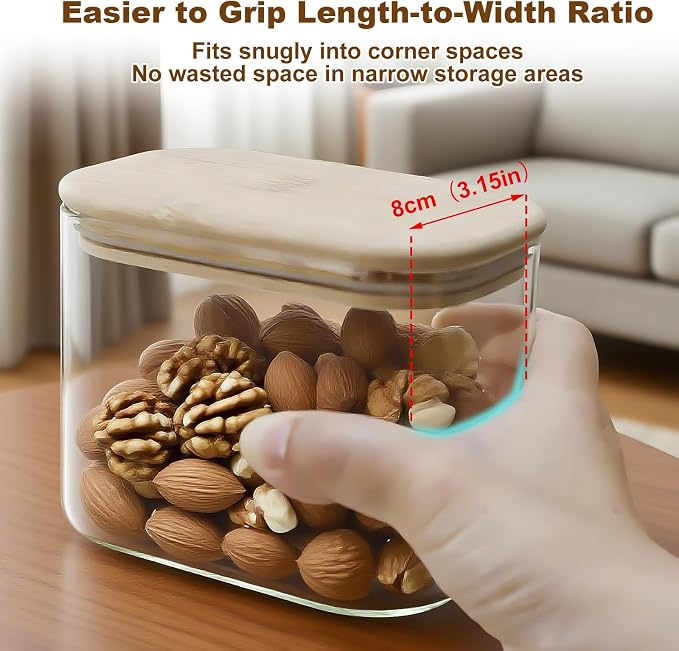 16.91Oz Airtight Glass Storage Containers with Bamboo Lids - Tea Coffee Sugar Canisters - Spice Jars with Lids - Seasoning Jars - Stacking Glass Jars for Spice,Cereal,Sweet,Sugar,Tea,Cookie