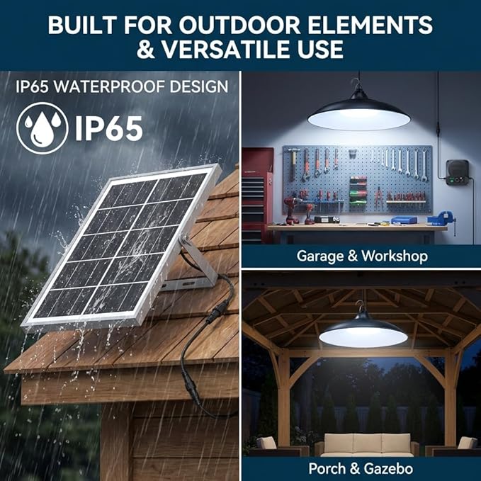 Solar Shed Lights Indoor Outdoor, 3200LM Motion Sensor Pendant Light Daytime Available with Remote & Button Control, IP65 Waterproof 4 Lighting Modes for Barn Garage Gazebo Chicken Coop Shop - 1 Pack