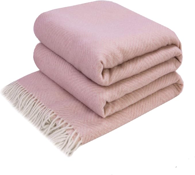LYHome Merino Wool Blanket - Warm Throw for Cold Weather, Warmest Travel Outdoor Camping Blankets, Picnic Army and Military Throws, Comforter Soft & Cozy (55" x 79" Pink with White Rhombus)