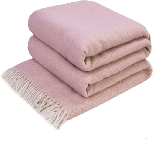 LYHome Merino Wool Blanket - Warm Throw for Cold Weather, Warmest Travel Outdoor Camping Blankets, Picnic Army and Military Throws, Comforter Soft & Cozy (55" x 79" Pink with White Rhombus)