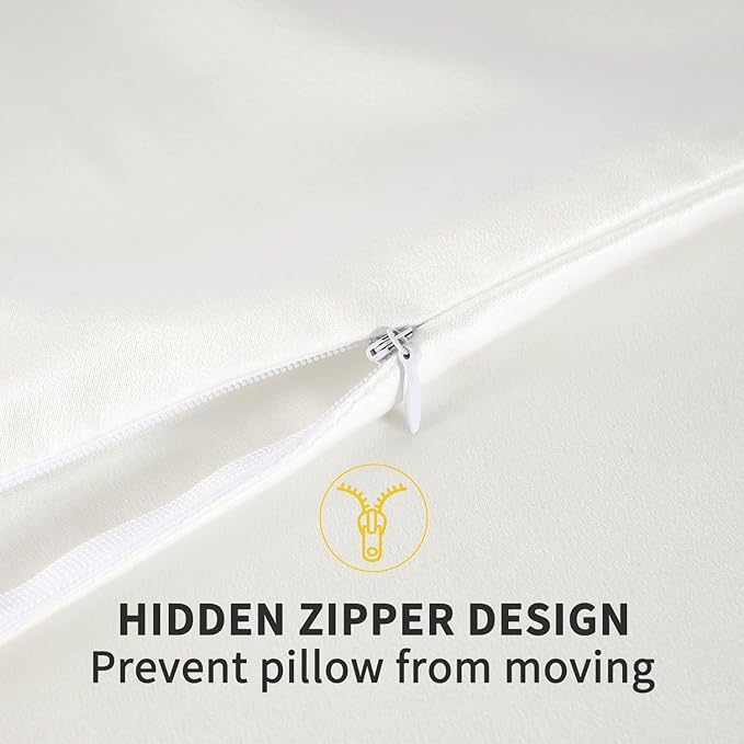 ZIMASILK 100% Pure Mulberry Silk Pillowcase 2 Pack, Soft and Smooth,Both Sides Premium Grade 6A Silk,600 Thread Count,with Hidden Zipper (Queen 20''x30'',Ivory)