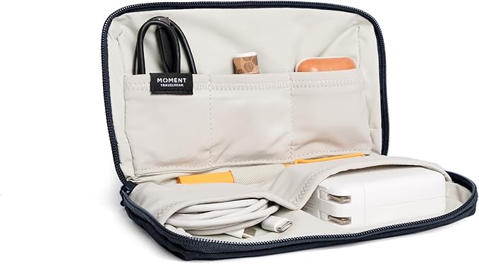 Moment Everything Tech Organizer – Water-Resistant Travel Pouch for Cables, Chargers & Accessories | Regular & Mini Sizes (Navy, Mini)