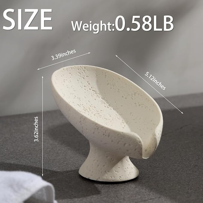 Soap Dish, 2 PCS Self Draining Bar Soap Holders, Leaf Shape, Cream | Resin, Travertine Stone Look, Modern, Keeps Bar Soap Dry, Decorative Soap Saver for Bathroom Countertop Kitchen Sink Bathtub