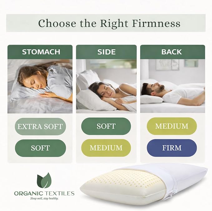 OrganicTextiles Natural Latex Pillow with Organic Cotton Cover (King Size, Medium), GOTS Certified, Bed Pillow for Sleeping, Neck Pain Relief Help, Head Support, for Side Back Stomach Sleeper