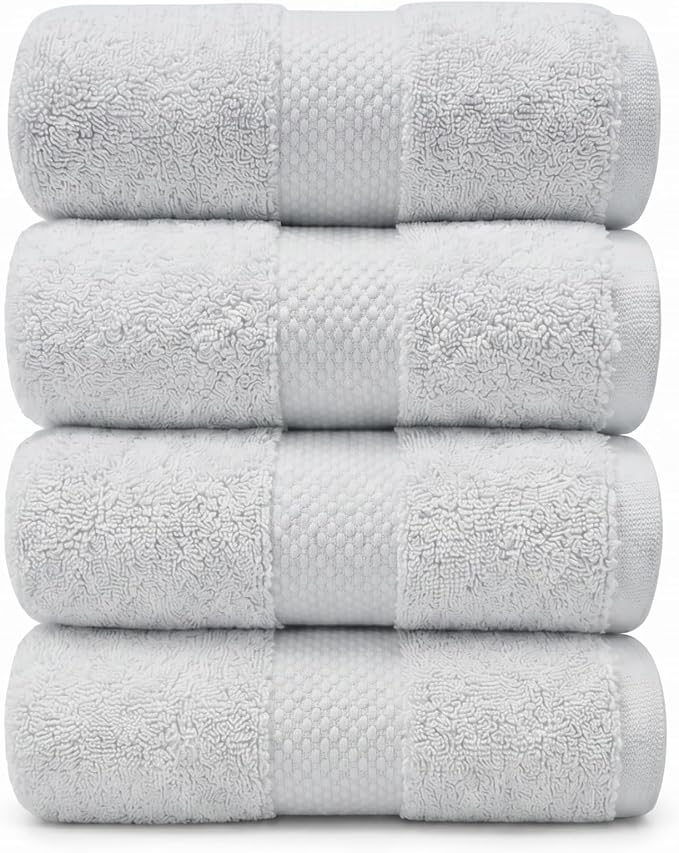 TOWELTIQUE- Organic Cotton Luxury Bath Towels Pack of 4 GOTS & Oeko- TEX Certified | Premium Soft, Absorbent & Quick-Drying Towels for Bathroom, Gym, Spa & Hotel Use – Light Gray