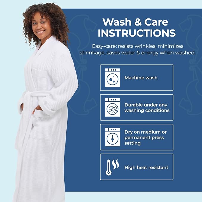 MONARCH Unisex Plush Lined Waffle Spa Robe – Soft and Warm Textured Fabric, Generously Sized Hotel & Spa Robe with Pockets