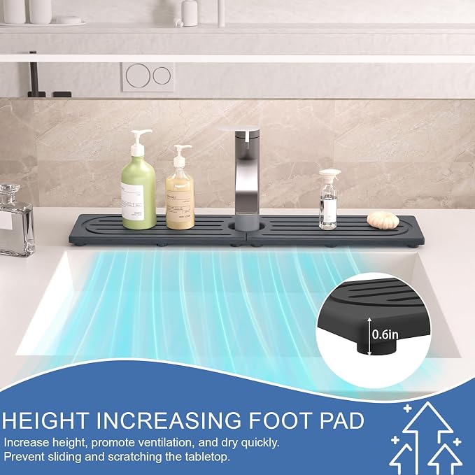 Fast Drying Kitchen Sink Splash Guard, Durable Stone Kitchen Faucet Mat, Water Absorbing Stone Tray for Sink, Diatomite Faucet Mat for Kitchen Sink, Stone Drying Mat for Kitchen and Bathroom Counter