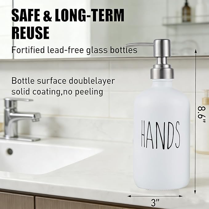 White Soap Dispenser Set, Glass Soap Dispenser with Stainless Steel Pump & Tray, Farmhouse Hand Soap Dispenser & Dish Soap Dispenser for Bathroom Kitchen Sink(White h)