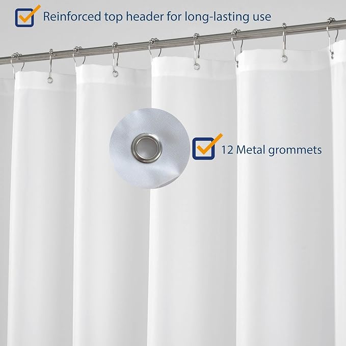 N&Y HOME Long Fabric Shower Curtain Liner 72 x 78 inches Longer Length, Hotel Quality, Washable, Water Repellent, White Spa Bathroom Curtains with Grommets, 72x78