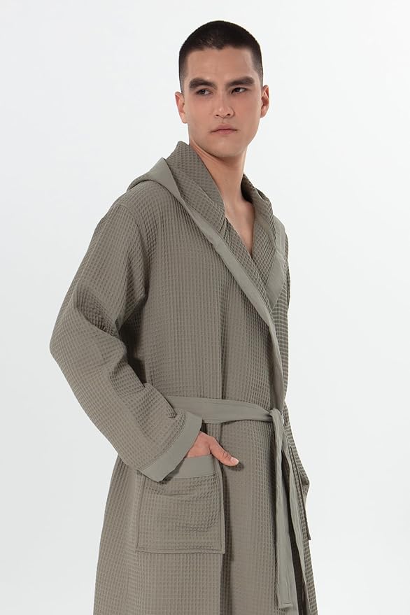 SEYANTE Turkish Cotton Waffle Robe for Men – Organic GOTS Certified Spa Bathrobe, Lightweight Kimono, Soft Cotton Bathrobe
