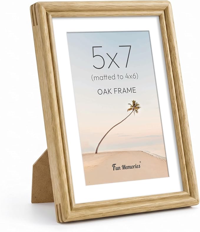 5x7 Picture Frame with Mat for 4x6, USA-Sourced Natural Oak Wood Handcrafted Rounded Corner with HD Tempered Glass, 5 x 7 Photo Frames Gallery Wall & Tabletop, Vertical or Horizontal Display