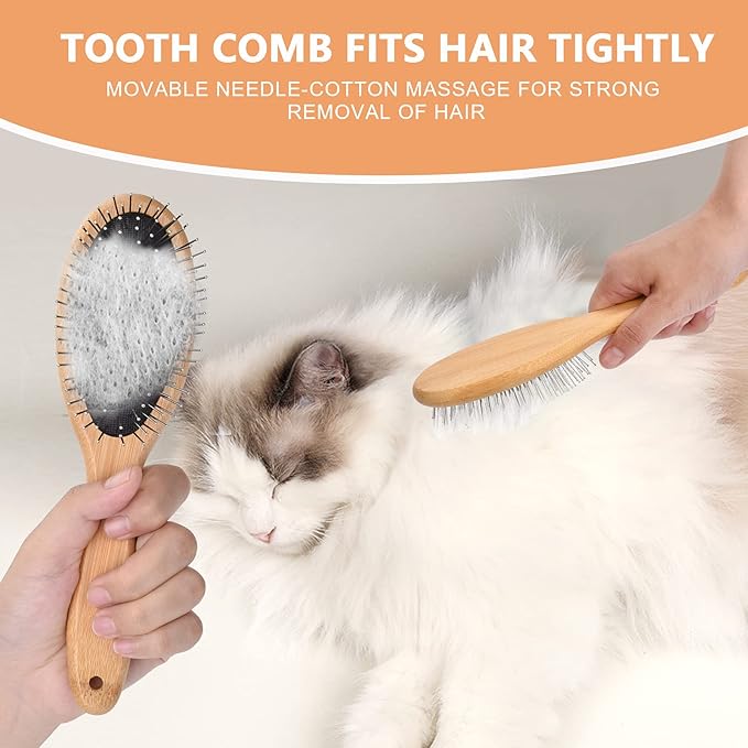 DC QZHMKJ PET Dog Cat Brush, Pet Brushes for Dogs Pet Slicker Brush with Bamboo Handle for Dogs and Cats Long Hair Pets Grooming Comb for Removing Shedding