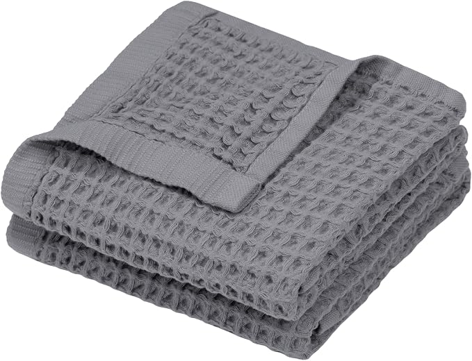 DEMMEX Organic Cotton Waffle Turkish Hand Towels for Bathroom & Kitchen, Large 20x30 in, 100% Oeko-TEX Certified Ultra Soft Turkish Cotton, Lightweight Quick Dry Waffle Weave, Set 2 (Gray)