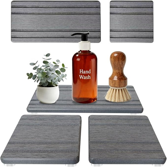 3PCS Stone Drying Trays for Sink, Water Absorbing Stone Tray for Kitchen Counter, Diatomaceous Earth Soap Dish and Coaster, Fast Drying Sink Tray, Soap Trays for Bathroom Counter Toothbrush Holders