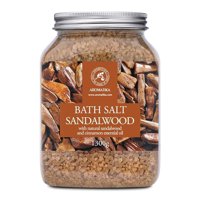 Bath Sea Salt Sandalwood 46 Oz (1300g) - Bath Salts with Sandalwood & Cinnamon Essential Oil for Bath Soak - Relaxing Bath - Muscle Relaxation - Aromatherapy Bath Salts - Sea Salt Bath