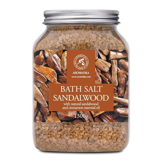 Bath Sea Salt Sandalwood 46 Oz (1300g) - Bath Salts with Sandalwood & Cinnamon Essential Oil for Bath Soak - Relaxing Bath - Muscle Relaxation - Aromatherapy Bath Salts - Sea Salt Bath