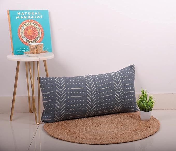 Trade Star Farmhouse Throw Pillow Case 100% Cotton Decorative Pillow Cover Modern Oblong Pillow Shams for Bed Handloomed Lumbar Back Rest Cushion Cover (Dark Grey Snow 12X24 INCHES)