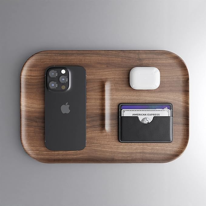 Valet Tray Wooden Premium Wood Catchall EDC Tray for Desk Bedside Concierge Tray Organizer Key Wallet Watch Phone Storage (Walnut)