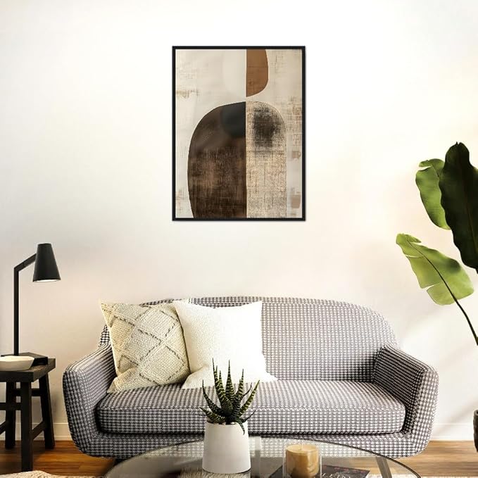 Moonow7 Neutral Abstract Figure Wall Art, Minimalist Geometric Artwork for Living Room or Office, Unframed Size 30x40 cm / 12x16″