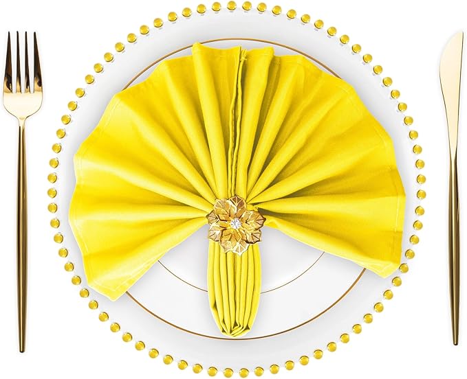 SuperO Set of 120 Cloth Napkins 17 x 17 Inch, Polyester Solid Washable Dinner Napkins with Hemmed Edges,Great for Restaurant, Wedding and Party(Yellow)