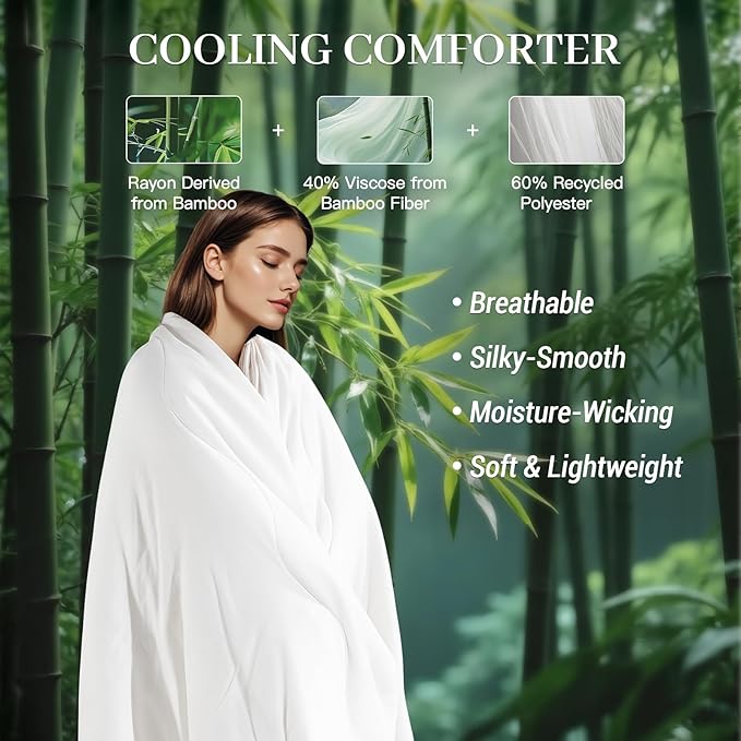 NEXHOME PRO 100% Viscose Derived from Bamboo Comforter Queen Size - Summer Cooling & Moisture-Wicking Bedding - All Season Lightweight Design - Natural Organic Queen Duvet Insert