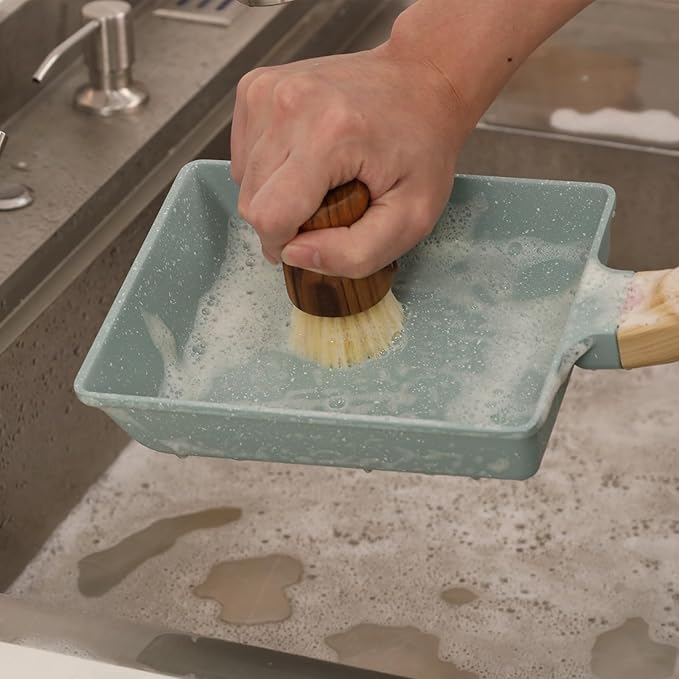 Teak Dish Scrub Brush 2PCS by HTB, Good Grip Small Wooden Dish Brush with Teak Handle & Sisal Bristles for Kitchen, Wood Cleaning Scrubbers Set for Washing Pan/Pot/Vegetable/Fruit