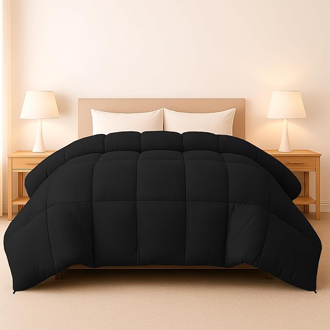 LUX Décor King Comforter – 102x90 Ultra-Soft Down Alternative Duvet Insert with Corner Tabs & Box Stitching, Hotel Quality Plush Hypoallergenic Microfiber, Oeko-TEX Certified – Black