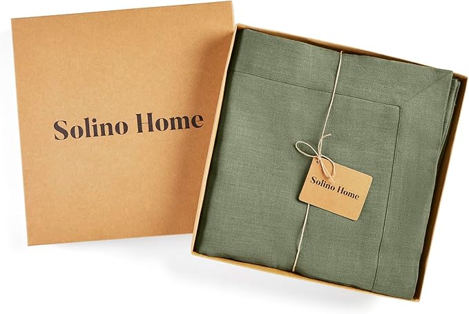 Solino Home Linen Tablecloth 60 x 156 Inch - 100% Pure Linen Oil Green Table Cloth for Rectangle Tables - Fete, Machine Washable Tablecloth for Summer