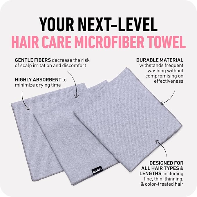 Boldify Quick Dry Microfiber Towel Wrap for Women - for Thin and Curly Hair - Anti Frizz Plopping Towel, Fast Drying Turban - Grey
