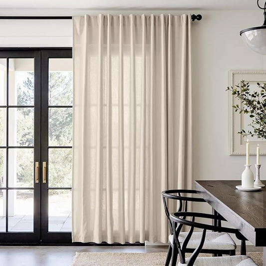 jinchan Extra Wide Sliding Door Curtain 84 Inch Length Oatmeal Linen Curtains Semi Sheer Drapes for Patio Door Living Room Bedroom Home Office Light Filtering Drapes 100 Inches Wide 1 Panel