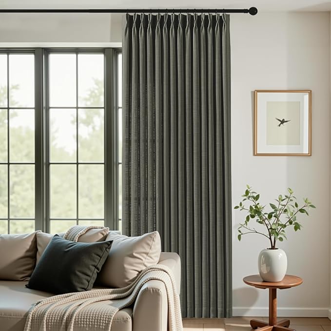 IVAPUPU Pinch Pleated Curtains 84 Inches Long for Living Room, Light Filtering Linen Blend Curtain Memory Trained Back Tab Drapes with Hooks Rings for Bedroom Dining Room, Charcoal Grey, W40xL84