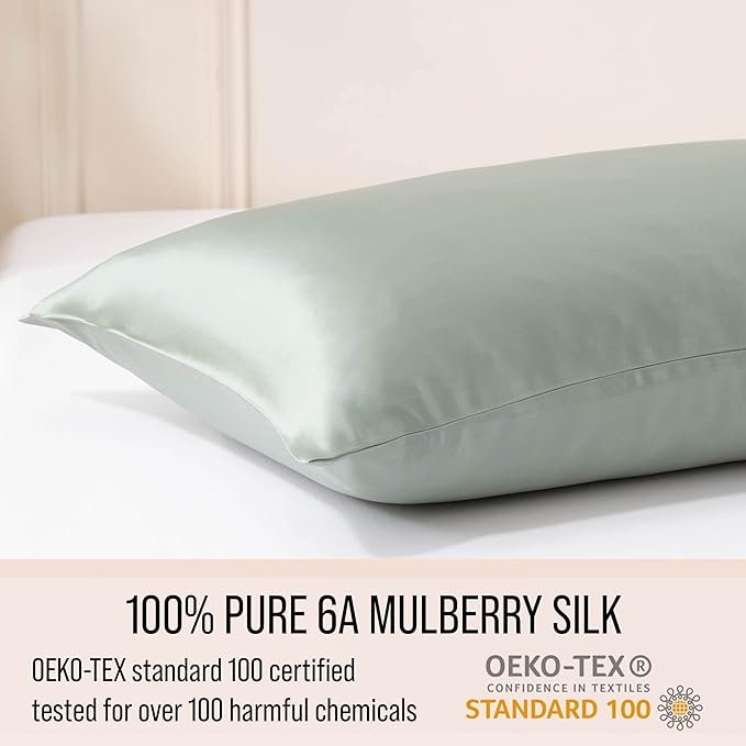 Bella Coterie Luxury Silk Pillowcase for Hair and Skin | 30 Momme | 100% Pure 6A Mulberry Silk | Super Soft | Perfectly Plush [King, Sage Green]