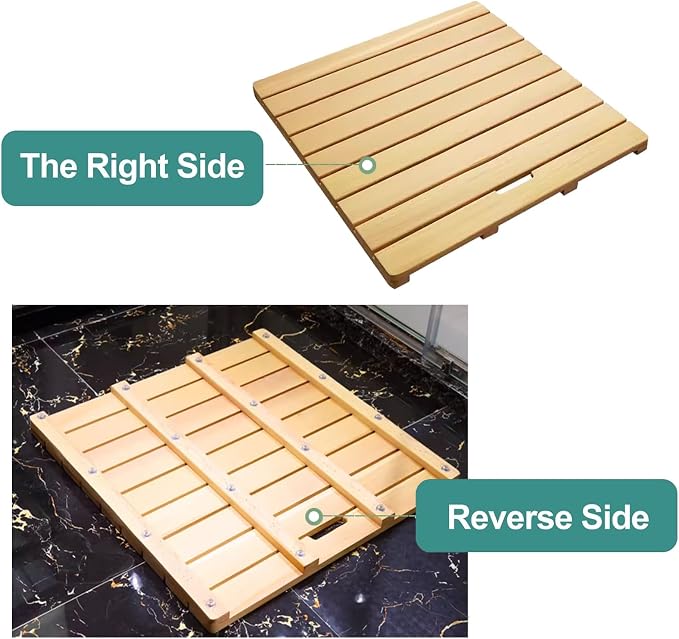 Waterproof Bamboo Bath Mat for Shower, Bathroom Non-Slip Wooden Bath Mat, Solid Wooden Floor Mat for Bathroom, Heavy Duty, for Indoor Outdoor(E,W30xL40cm)