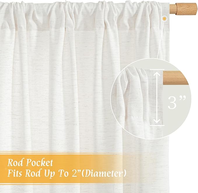 LAMIT Light Filtering 63 inch Length Linen Curtains, Soft Linen Textured Rod Pocket Neutral Boho Drapes Window Treatment Panels for Living Room/Bedroom, 2 Panels Set, 42 x 63 Inch, Ivory White