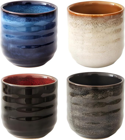 4 PCS Japanese Style Ceramic Tea Cups, Glazed Ceramic Coffee Cups, Handmade Pottery Drinkware, 7 oz Cups for Tea, Coffee, Matcha, Water