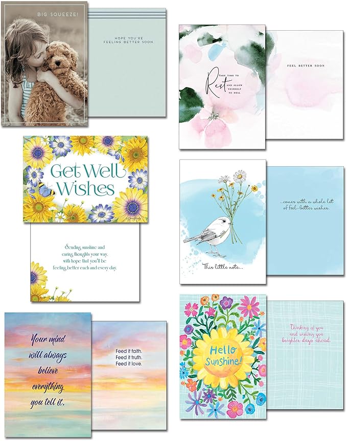 Leanin' Tree, Words of Hope and Healing, Greeting Cards Assortment Box, Get Well Cards, Thinking of You Cards, Blank Cards (20 Cards, 22 Envelopes)