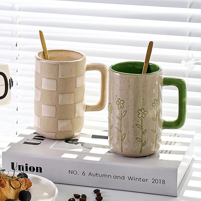 Mugs,coffee mug,17 Oz Large Ceramic Coffee Mug,Big Handmade Relief Pottery Tea Cup for Office and Home,Big Handle Easy to Hold,Microwave and Dishwasher Safe,Stylish Texture Glaze Beige-500ml ( Color :