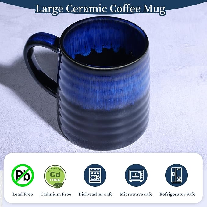 25 Oz Extra Large Ceramic Coffee Mug with Big Handle, 700ml Oversized Tea Cup for Office and Home, Hot and Cold Drinking, Microwave and Dishwasher Safe, Handmade Glazed Texture (Starry Blue)