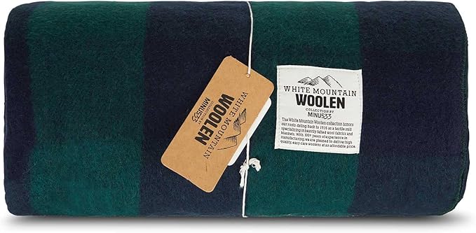 Lodge Twin Blanket - 80% Recycled Wool - Buffalo Plaid - Warm Throw Blanket - Thick - Washable - 65W x 90L - Green and Blue