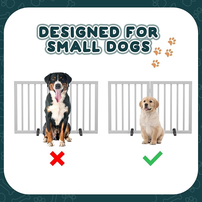 Semiocthome Bamboo Dog Gates Indoor 2-Panel Freestanding Puppy Gates for The House with 2 Metal Stands 24" H Folding Wood Pet Gate for Stairs Doorway, Fully Assembled Safety Fence - White
