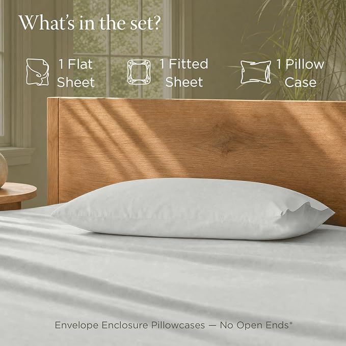 Threadmill Certified by GOTS Organic Cotton Sheets - Twin XL, 3 Piece, Light Grey - Ultra Soft, Cooling and Breathable Bed Sheet Set - Lightweight and All-Round Elastic Deep Pocket