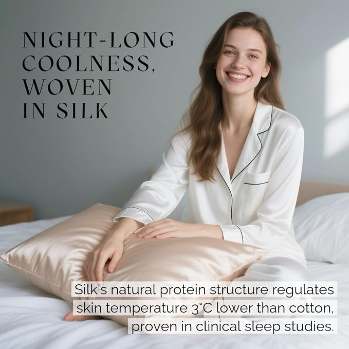 Ravmix Silk Pillow Cases with Zipper, 21momme Mulberry Silk Pillowcase for Hair Skin Health, Soft Smooth Breathable Cool Pillow Cover for Beauty Sleep with Gift Box 1PC(King 20"x36", Beige)