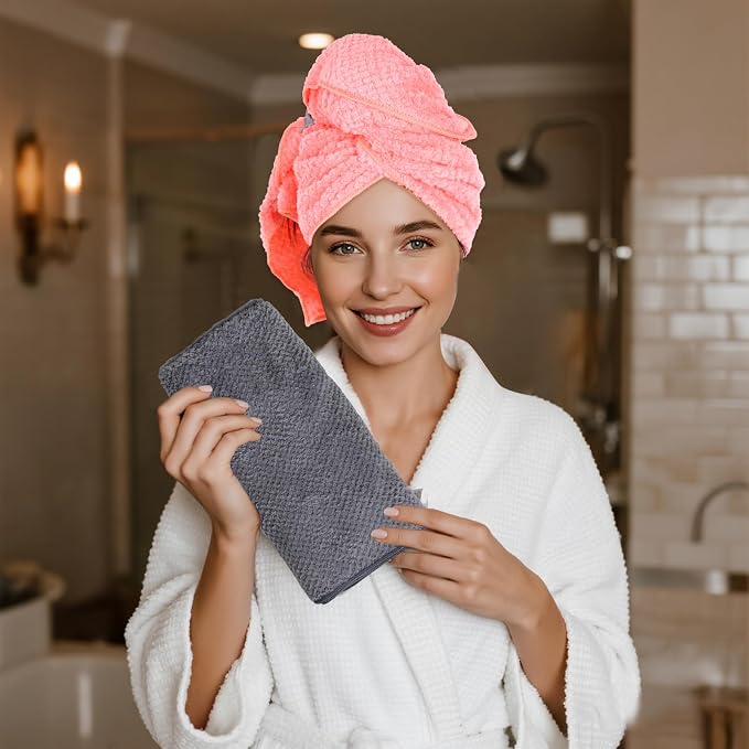 hoyuwak 2-Pack Microfiber Hair Towel Turban for Women - Fast Drying, Ultra Absorbent, Lightweight Hair Wrap for Gym, Beach, Travel & Home Use